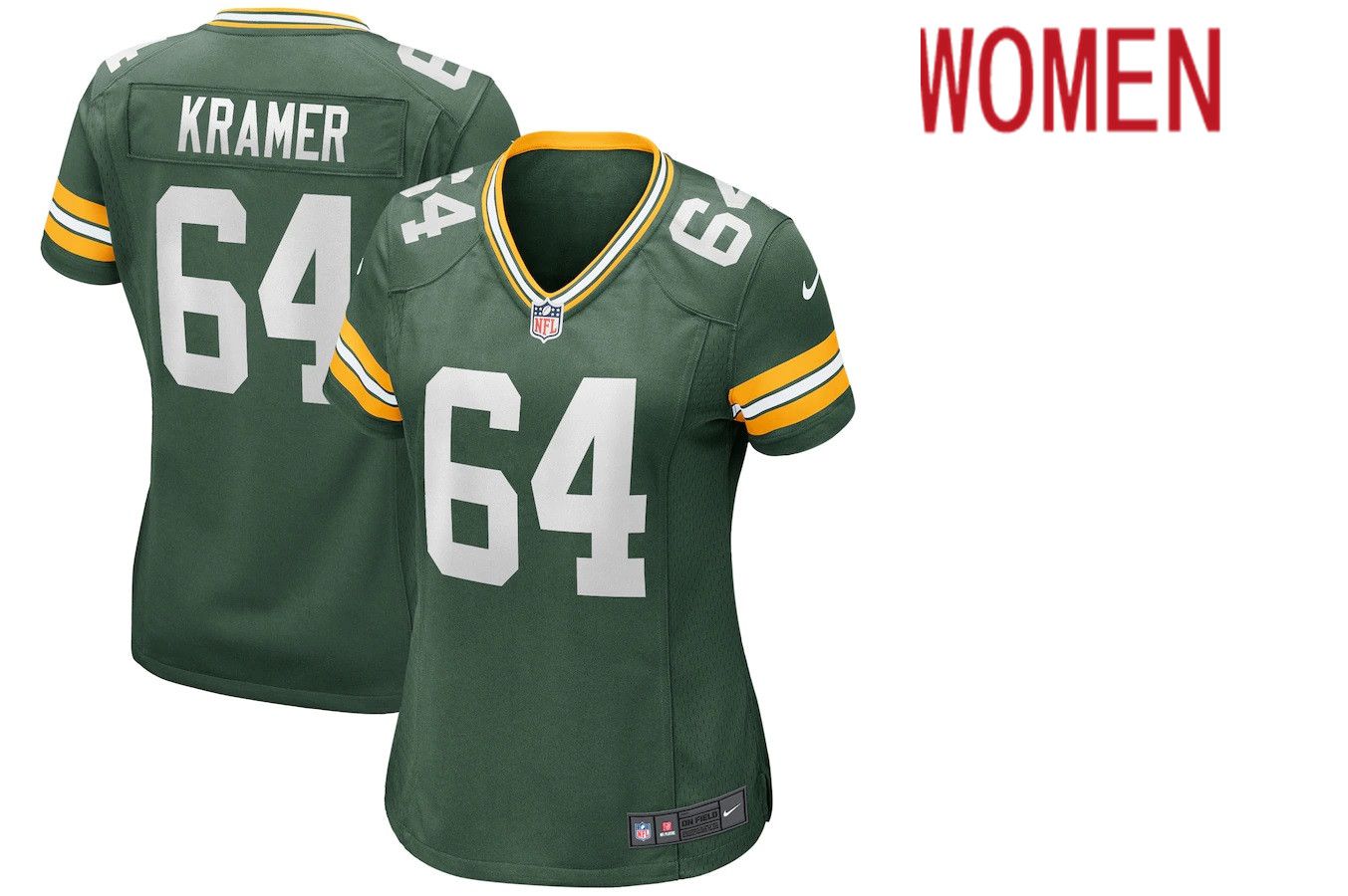 Women Green Bay Packers #64 Jerry Kramer Nike Green Game Retired Player NFL Jersey->women nfl jersey->Women Jersey